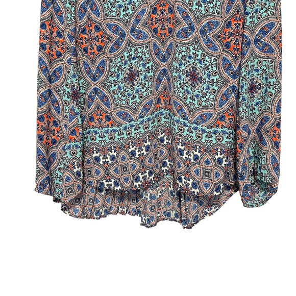 Daniel Rainn DR2 Crochet Tunic Top Womens Size L Blue High Low Pleated Blouse - Picture 3 of 13